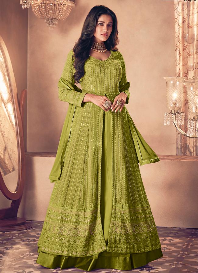 Georgette Light Green Party Wear Embroidery Work Readymade Salwar Suit